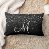 エレガントモダンガーリー黒グリッターモノグラムグラデーション ランバークッション (ブランケット)