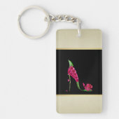 エレガントモダンガーリー，黒，クリーム，花ヒール キーホルダー (正面)