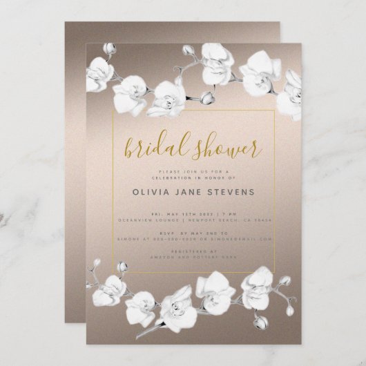 エレガントモダンクラシックブライダルシャワー 招待状 (正面/裏面)