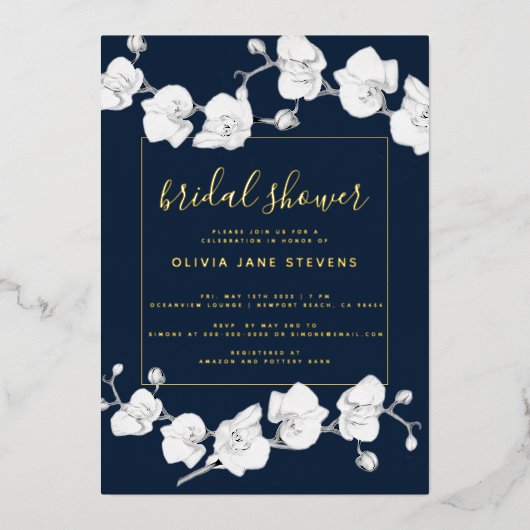 エレガントモダンクラシックブライダルシャワー 箔招待状 (正面)