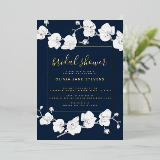 エレガントモダンクラシックブライダルシャワー 箔招待状 (立ち正面)