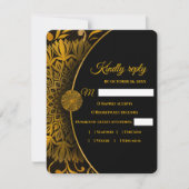 エレガントモダンクラシックブラックと金ゴールドRSVPカード 出欠カード (正面)
