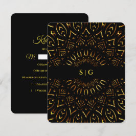 エレガントモダンクラシックブラックと金ゴールドRSVPカード 出欠カード