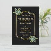 エレガントモダンクラシック黒と金ゴールド結婚ズ セーブザデート (スタンド正面)