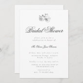 エレガントモダンクラシックBWアートフローラブライダルシャワー 招待状 (正面/裏面)