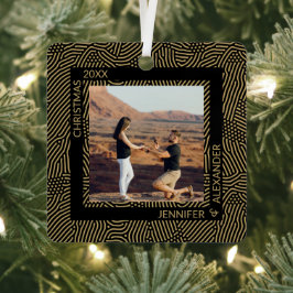 エレガントモダンクリスマスのカップル写真 メタルオーナメント