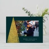 エレガントモダンクリスマスの木1枚の緑の金ゴールド 箔シーズンカード (立ち正面)