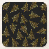 エレガントモダンクリスマスツリー型黒金ゴールド スクエアペーパーコースター (正面)