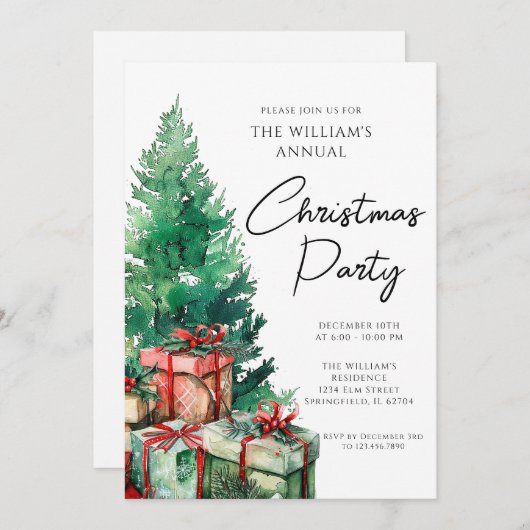 エレガントモダンクリスマスパーティー家族 招待状 (正面/裏面)