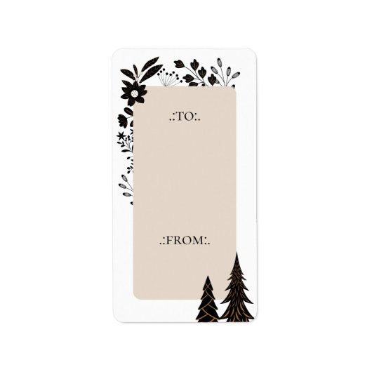 エレガントモダンクリスマス常緑樹&フローラ ラベル (正面)