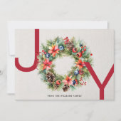 エレガントモダンクリスマス水の色の喜びリース シーズンカード (正面)