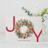 エレガントモダンクリスマス水の色の喜びリース シーズンカード (スタンド正面)