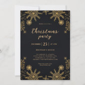 エレガントモダンクリスマス黒と金ゴールドフェスティバル 招待状 (正面)