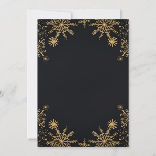 エレガントモダンクリスマス黒と金ゴールドフェスティバル 招待状 (裏面)