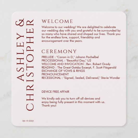 エレガントモダンクリムレッド結婚ズ プログラム (正面)