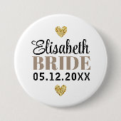 エレガントモダングリッターハートカスタムブライダルパーティ 缶バッジ (正面)