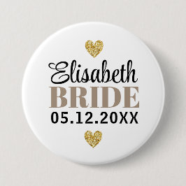 エレガントモダングリッターハートカスタムブライダルパーティ 缶バッジ