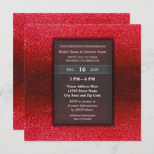 エレガントモダングリッター婚約ウェディングパーティー 招待状 (正面/裏面)