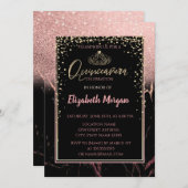 エレガントモダングリッター金ゴールドティアラ大理石 招待状 (正面/裏面)