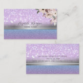 エレガントモダングリッター《写真》ぼけ味、銀ストライプ色の花 名刺 (正面/裏面)