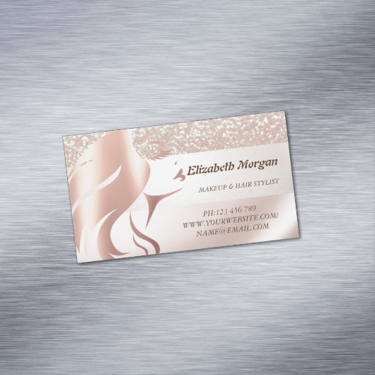 エレガントモダングリッター、女の子顔シルエット マグネット名刺 (インサイチュ)