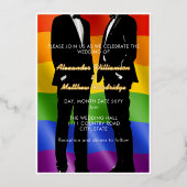 エレガントモダンゲイメン結婚ズレインボー金ゴールド 箔招待状 (正面)