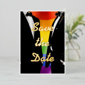 エレガントモダンゲイメン結婚ズレインボー金ゴールド 箔招待状 (立ち正面)