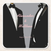 エレガントモダンゲイ結婚ズ スクエアペーパーコースター (正面)