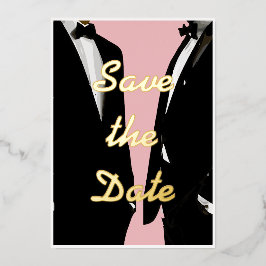 エレガントモダンゲイ結婚金ゴールド 箔招待状