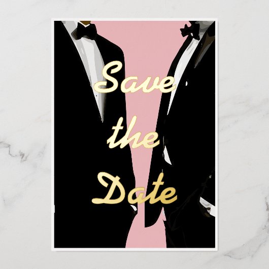 エレガントモダンゲイ結婚金ゴールド 箔招待状 (正面)