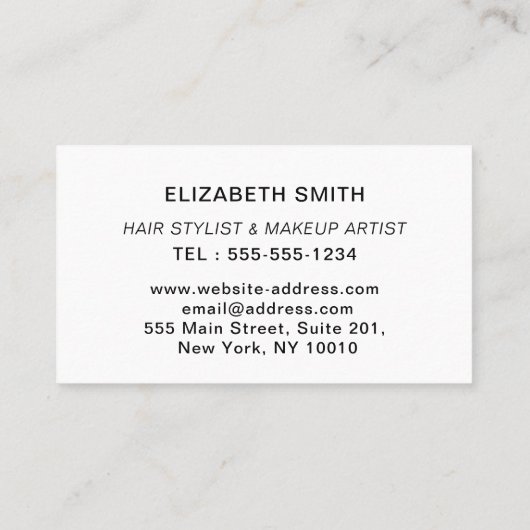 エレガントモダンサロンHairstylistフォトスクリプト 名刺 (裏面)