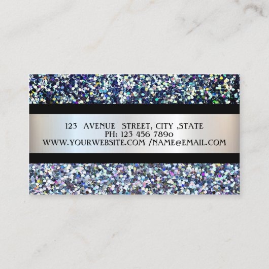 エレガントモダンシルバーフレーム、黒ストライプ色、シーケンズ 名刺 (裏面)