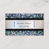 エレガントモダンシルバーフレーム、黒ストライプ色、シーケンズ 名刺 (正面)