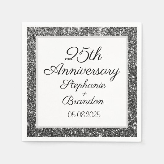 エレガントモダンシルバー25結婚周年記念 スタンダードカクテルナプキン (正面)