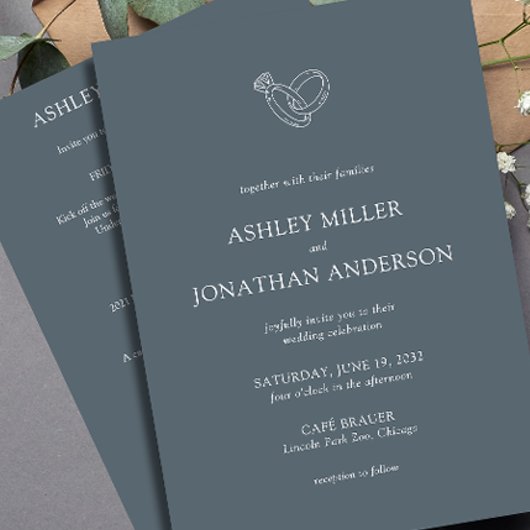 エレガントモダンシンプルエレメントのオールインワン結婚ズ 招待状