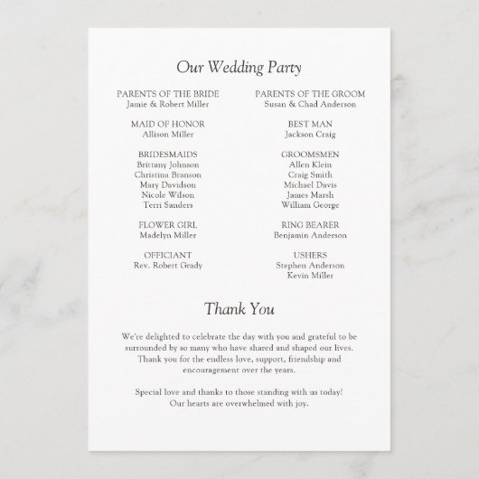 エレガントモダンシンプルエレメント結婚の プログラム (裏面)