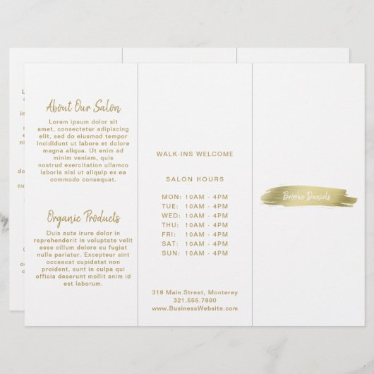 エレガントモダンシンプルサロン金ゴールド3折パンフレット (正面/裏面)