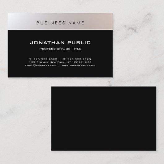 エレガントモダンシンプルシルバーブラックプロフェッショナル 名刺 (正面/裏面)