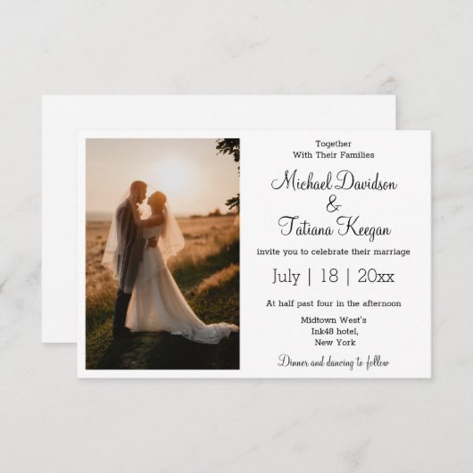 エレガントモダンシンプルタイポグラフィ結婚の写真 招待状 (正面/裏面)