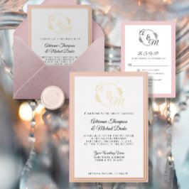 エレガントモダンシンプルダスティピンクゴールド結婚フォイル 箔招待状
