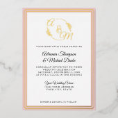 エレガントモダンシンプルダスティピンクゴールド結婚フォイル 箔招待状 (正面)