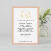 エレガントモダンシンプルダスティピンクゴールド結婚フォイル 箔招待状 (立ち正面)