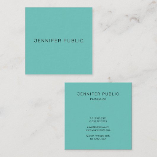 エレガントモダンシンプルテンプレートトレンディー光ティール(緑がかった色) スクエア名刺 (正面/裏面)