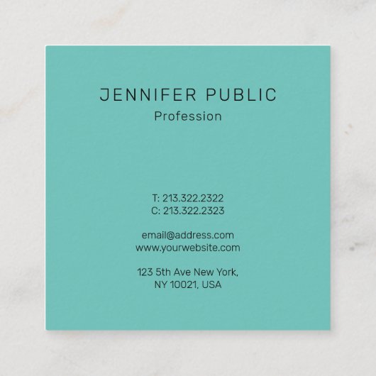 エレガントモダンシンプルテンプレートトレンディー光ティール(緑がかった色) スクエア名刺 (裏面)