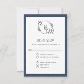 エレガントモダンシンプルネイビフォーマルー結婚ブルー 出欠カード (正面)
