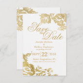 エレガントモダンシンプルバラフローラ救金ゴールド日付 招待状 (正面/裏面)