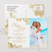 エレガントモダンシンプルバラフローラ救金ゴールド日付 案内ポストカード (正面/裏面)