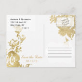 エレガントモダンシンプルバラフローラ救金ゴールド日付 案内ポストカード (裏面)