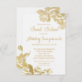 エレガントモダンシンプルバラフローラ金ゴールドスウィート16 招待状 (正面/裏面)