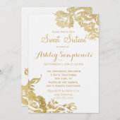 エレガントモダンシンプルバラフローラ金ゴールドスウィート16 招待状 (正面/裏面)